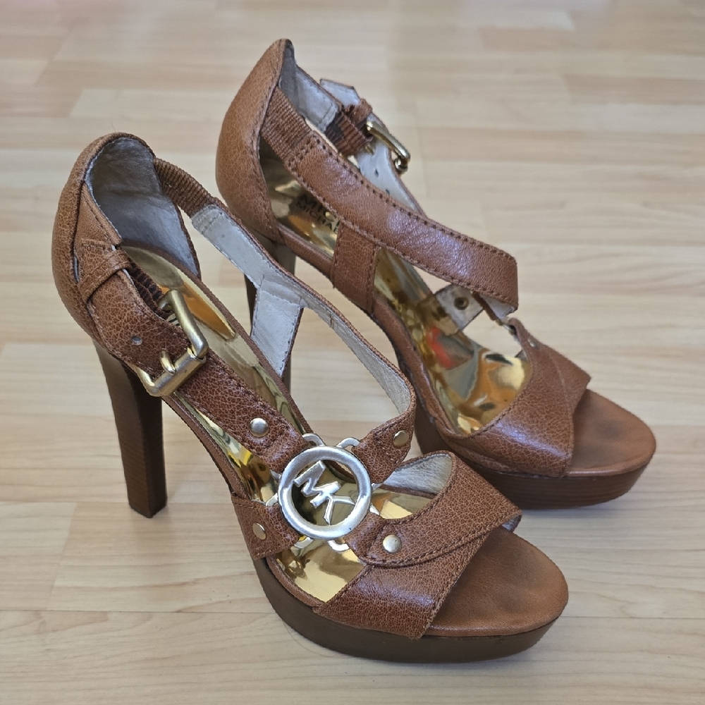 Michael Micheal Kors Elegant Brown Platform High Heel Sandals Size 6